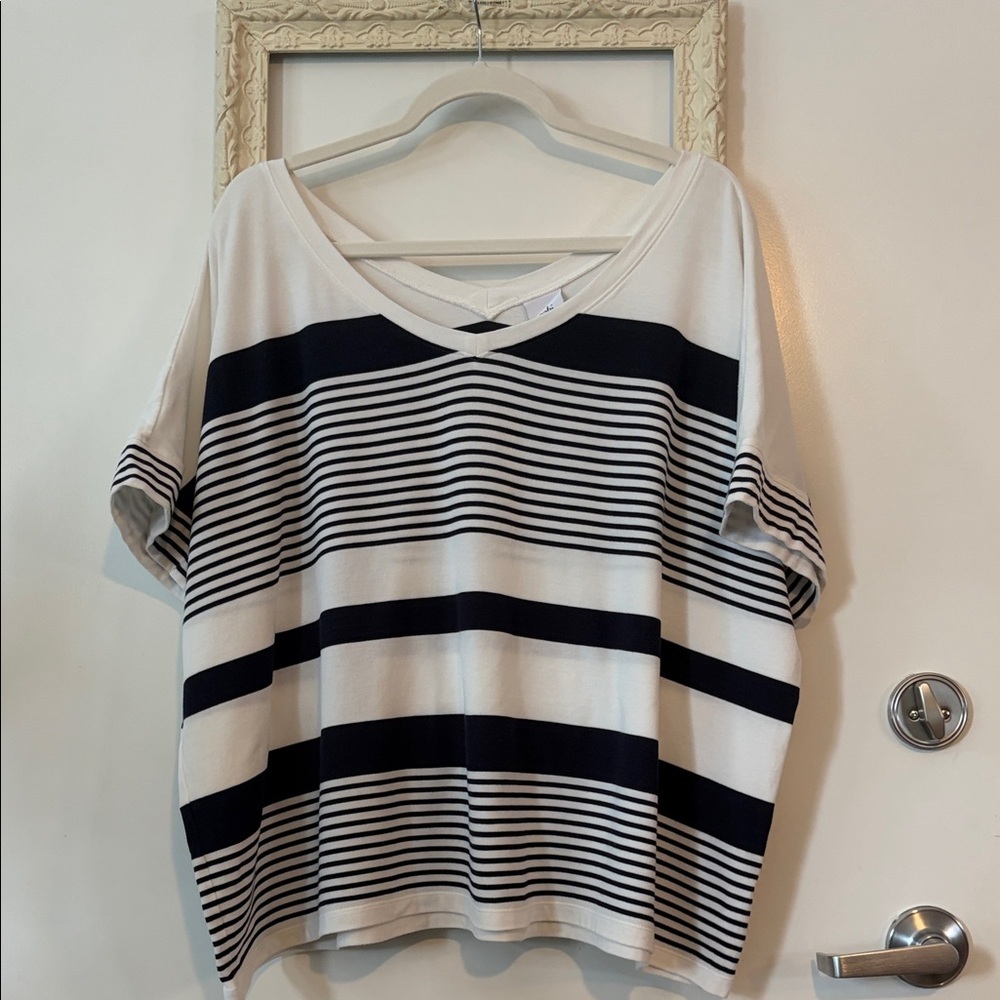 CAbi | Navy and White Striped Knit Tee